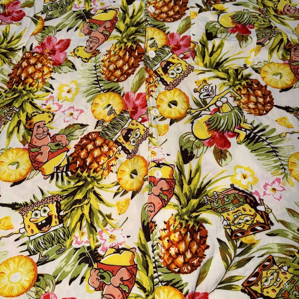 SpongeBob SquarePants Hawaiian Shirt Pineapple Patrick Sandy Nickelodeon Large - Picture 2 of 8